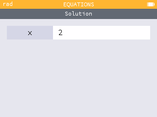Solution x = 2 affichée par l'app Équations pour 3x - 6 = 0