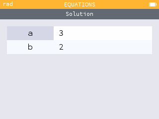 Solutions a = 3 et b = 2 du système 2a + 3b = 12 ; a - b = 1